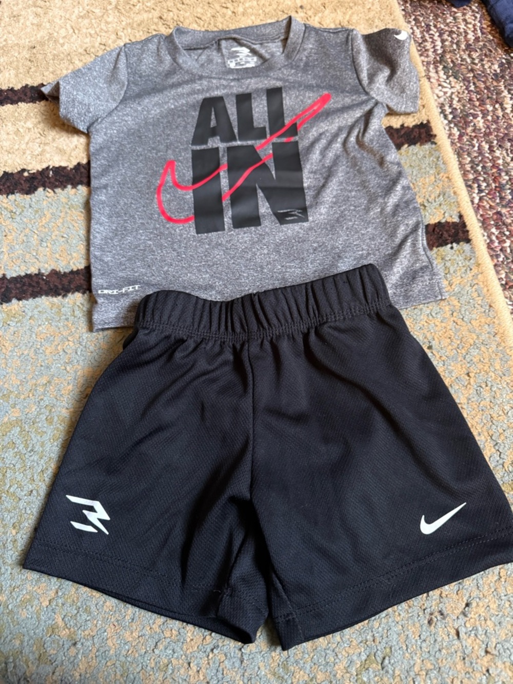 Nike Gray 'ALL IN' Tee with Black Athletic Shorts - Gray/Black/Red